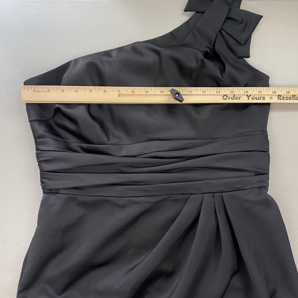 Davids Bridal Dress Women 14 Black Satin One Shoulder Bow Ruched Party LBD 84333 - Picture 7 of 13